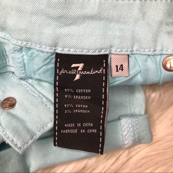 7 for all mans kind girls mint denim shorts sz 14 - Picture 3 of 7